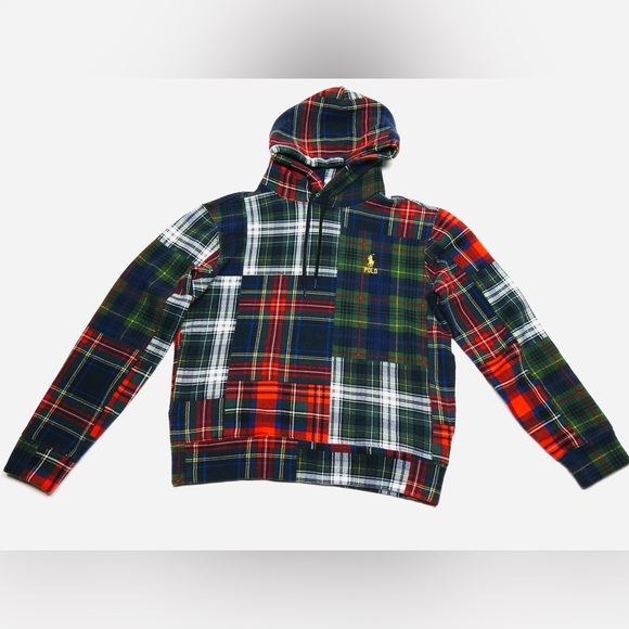 Polo Ralph Lauren Patchwork Plaid Fleece Hoodie Men’s Sz Small Pullover - Picture 13 of 13
